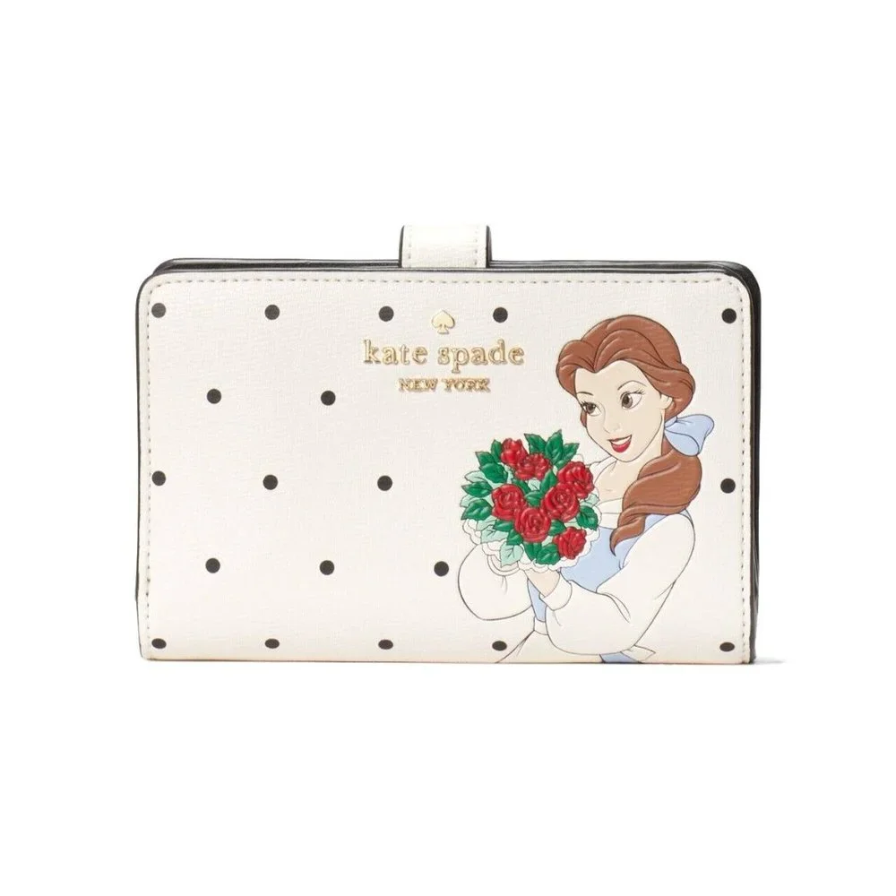New Kate Spade Disney X Kate Spade Beauty and the Beast Medium Compact Wallet